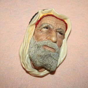 Vintage Syrian Bosson Mask Head Character Chalkware Wall Plaque